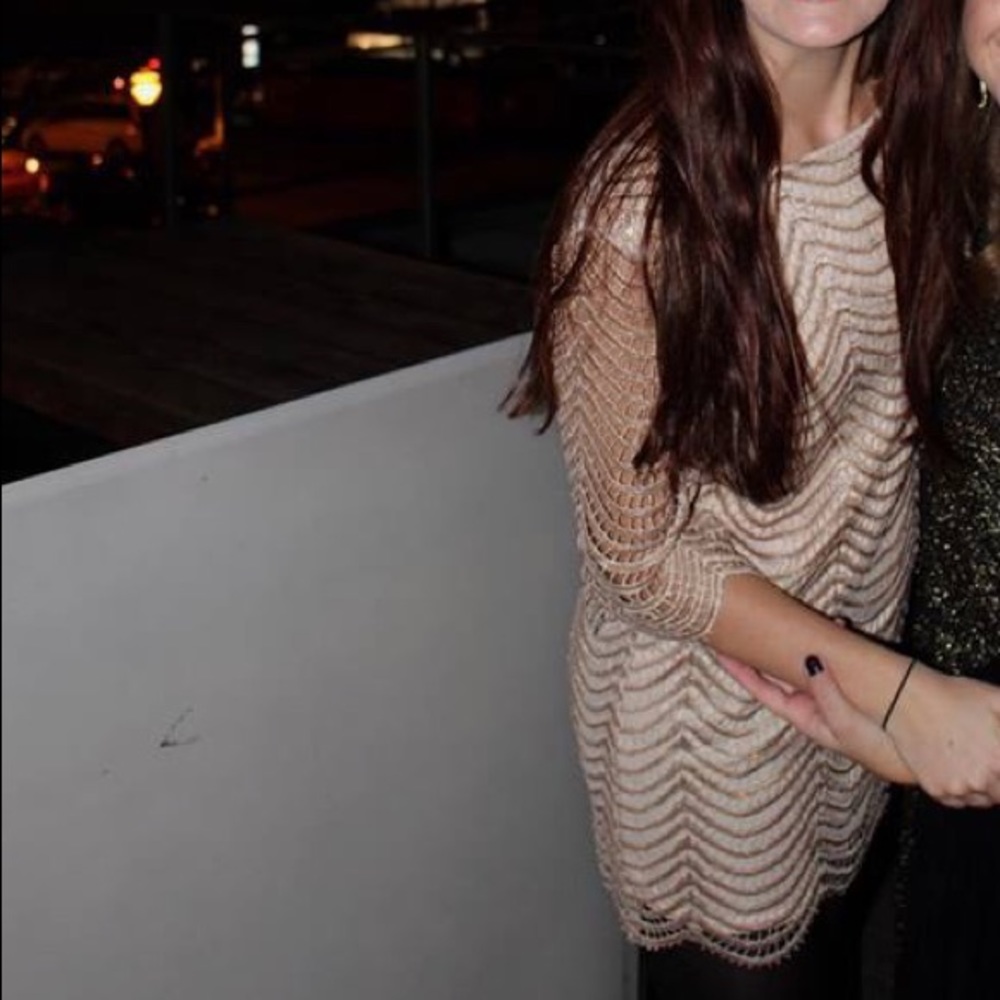 Gold Sparkle Party Dress w/ 3/4 Sleeves